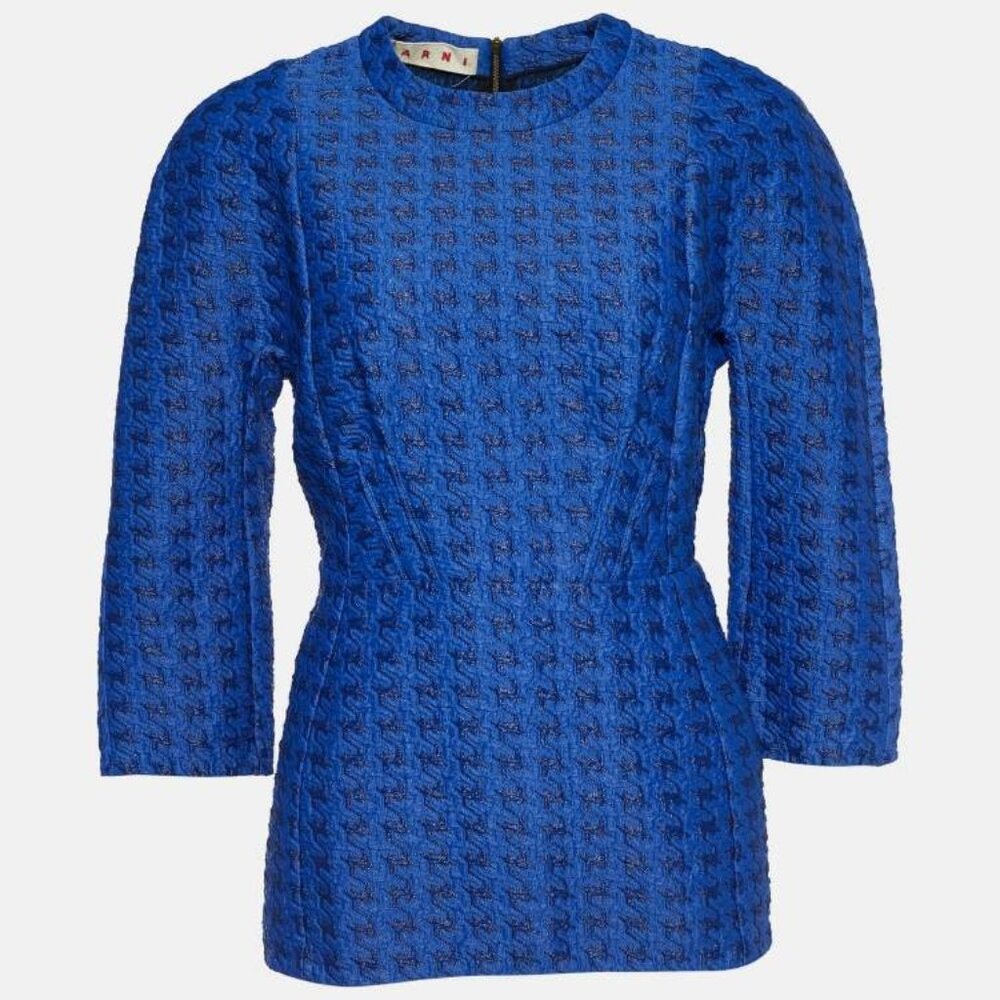 Marni Marni Royal Blue Houndstooth Jacquard Peplum Top M